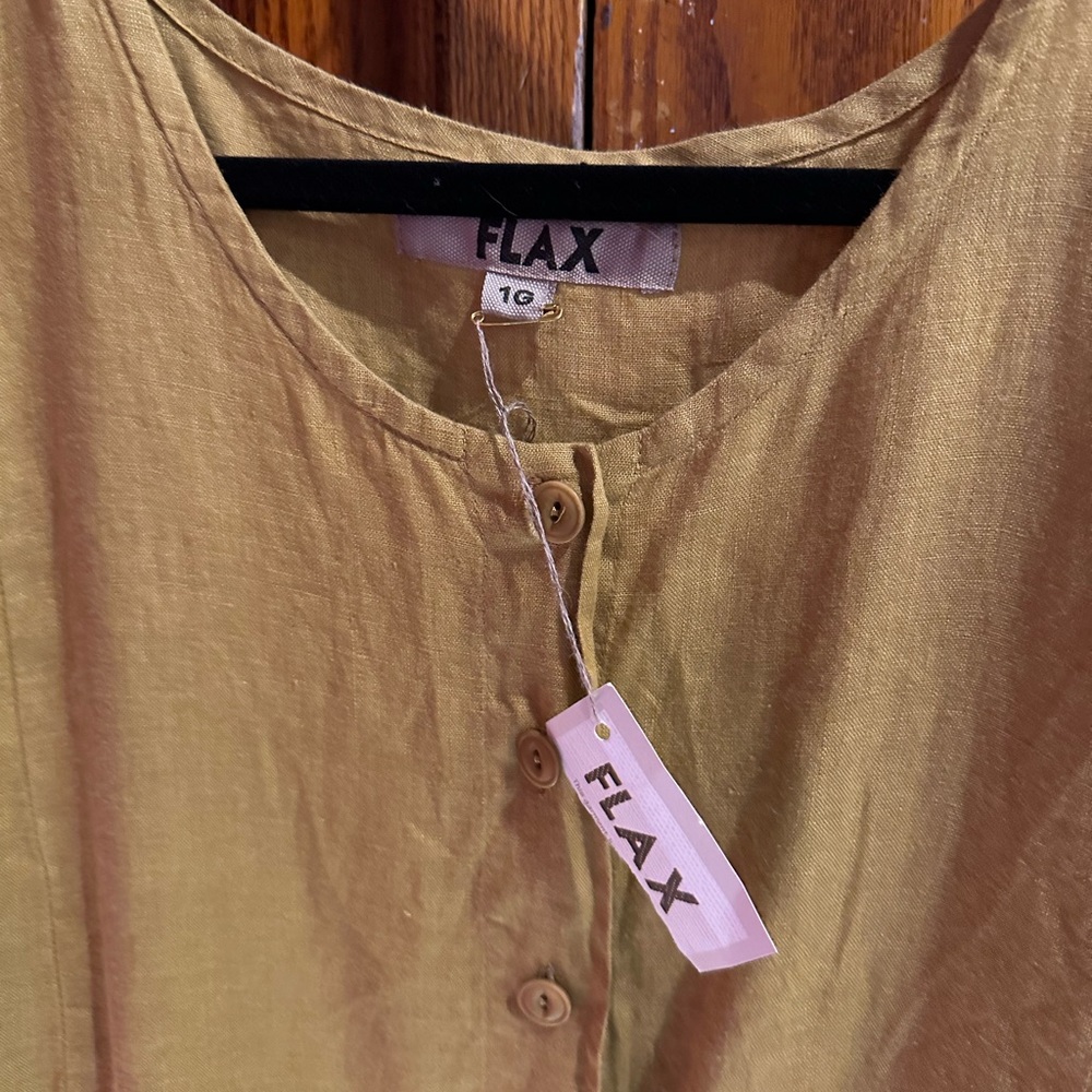 FLAX NWT Corozo Collection heavier weight Linen Mustard Colored Dress Size 1G - Picture 11 of 14